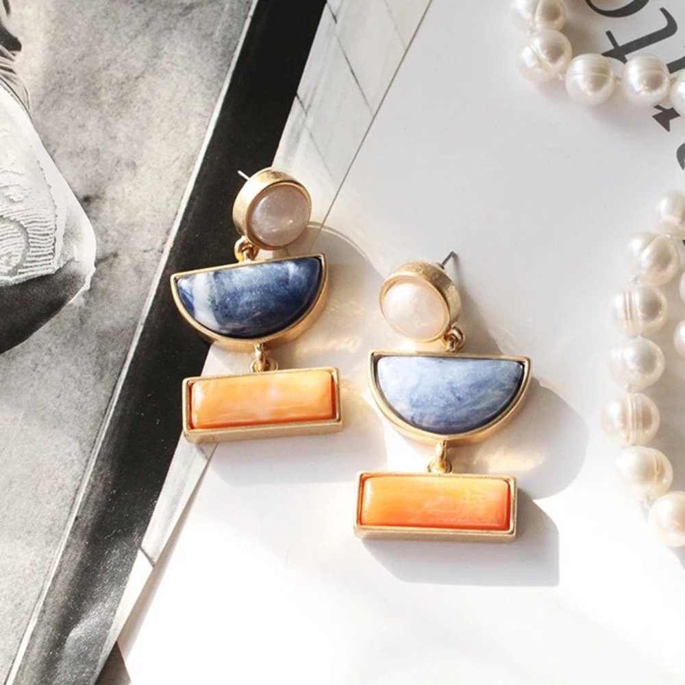 Geometric Resin Gold Tone Drop Earrings
